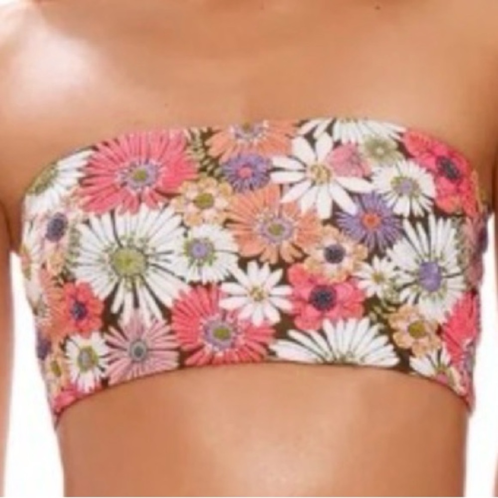 Agua Bendita Floral Bandeau Top in Pink, White, Orange and Green